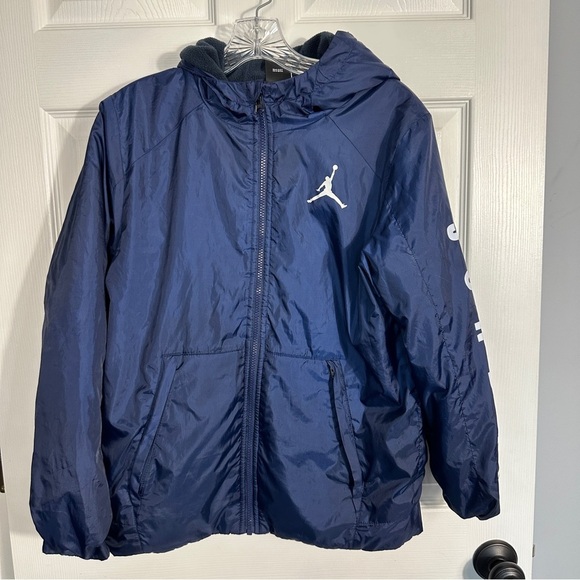 Air Jordan lined hooded jacket size youth XL, front zip, pockets, blue - Picture 1 of 15